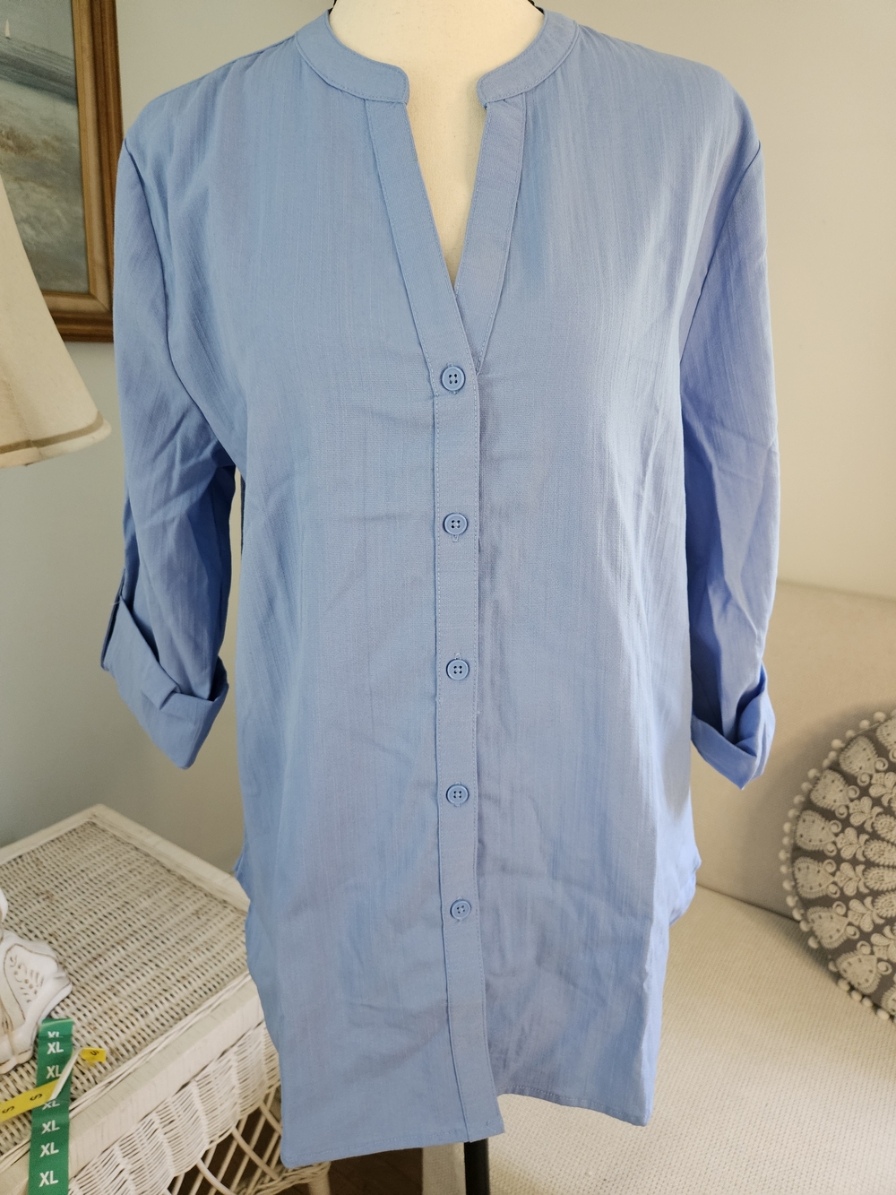 Light Blue Women's Button-Up Tunic Shirt